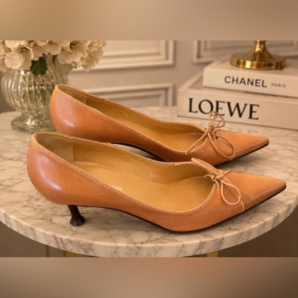 Sz 36 *Sergio Rossi* VeroCuoio Leather *Kitten Heels* Bow tie